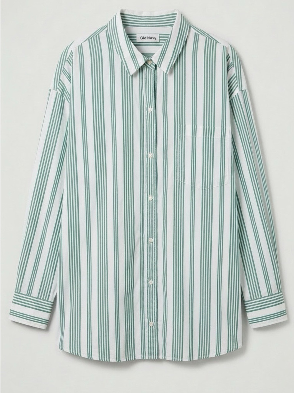 Old Navy White and Green Vertical Stripe Button-Down Boyfriend Shirt